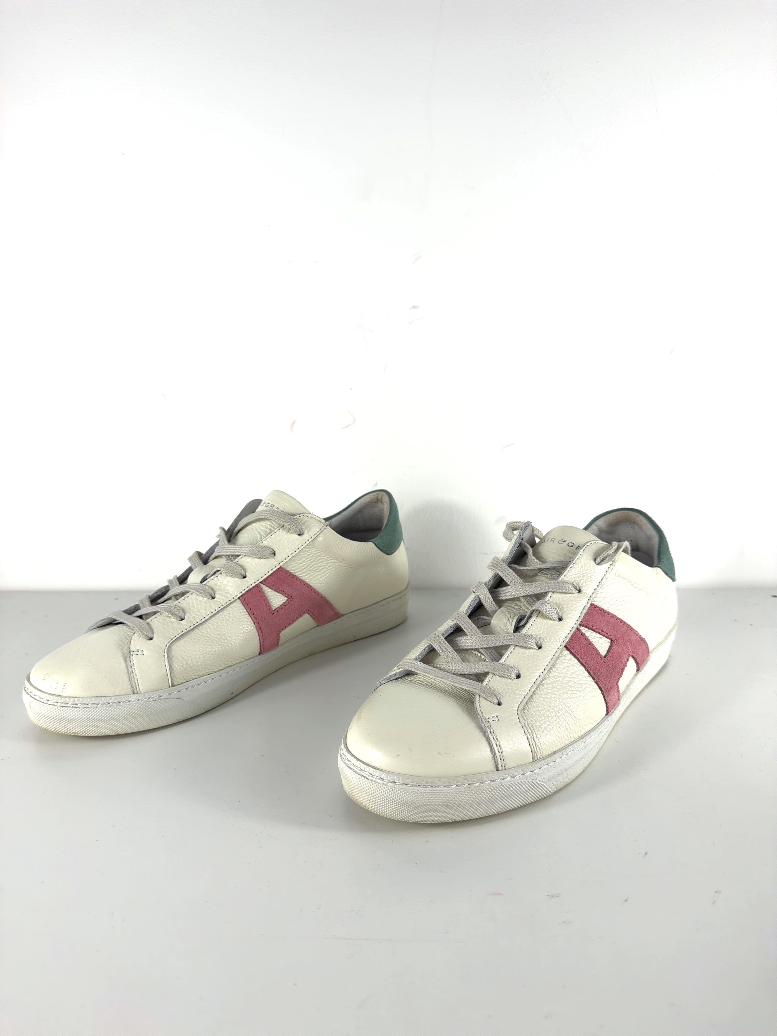 Air & Grace Cream QC Cru Signature White Pastel Leather Trainers, size UK 9 EU 42 👠 — label