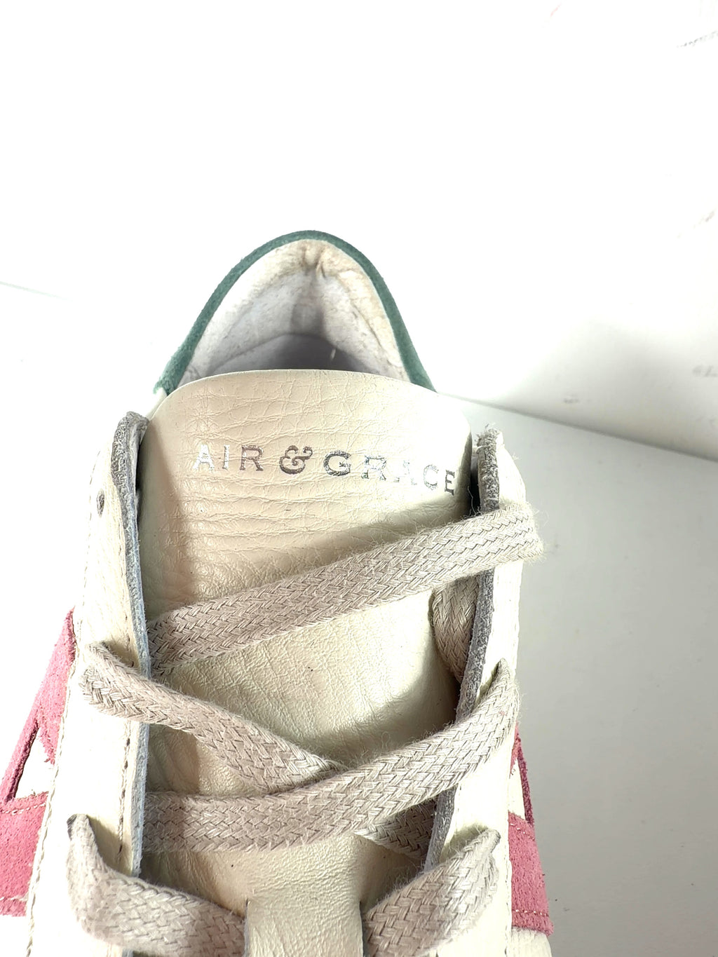 Air & Grace Cream QC Cru Signature White Pastel Leather Trainers, size UK 9 EU 42 👠 — care label