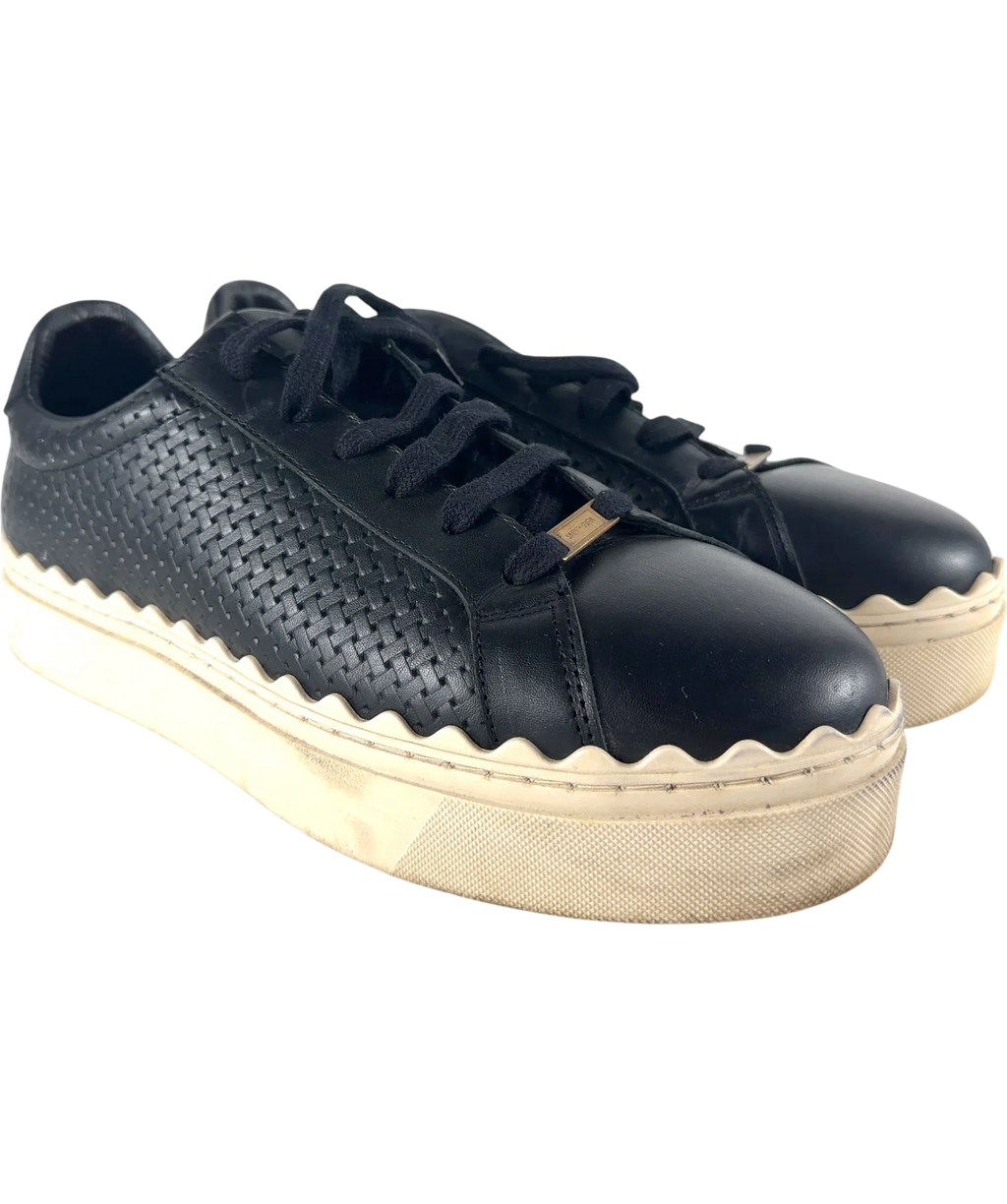 Saint + Sofia Black Brook Scallop Leather Platform Trainers Black, size UK 9 EU 42 👠 — front