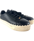 Saint + Sofia Black Brook Scallop Leather Platform Trainers Black, size UK 9 EU 42 👠 — front