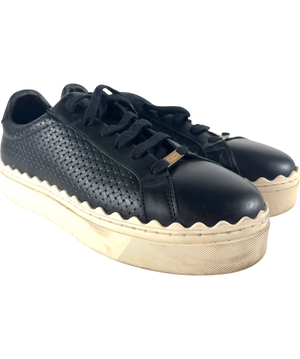 Saint + Sofia Brook Scallop Leather Platform Trainers Black UK 9 EU 42