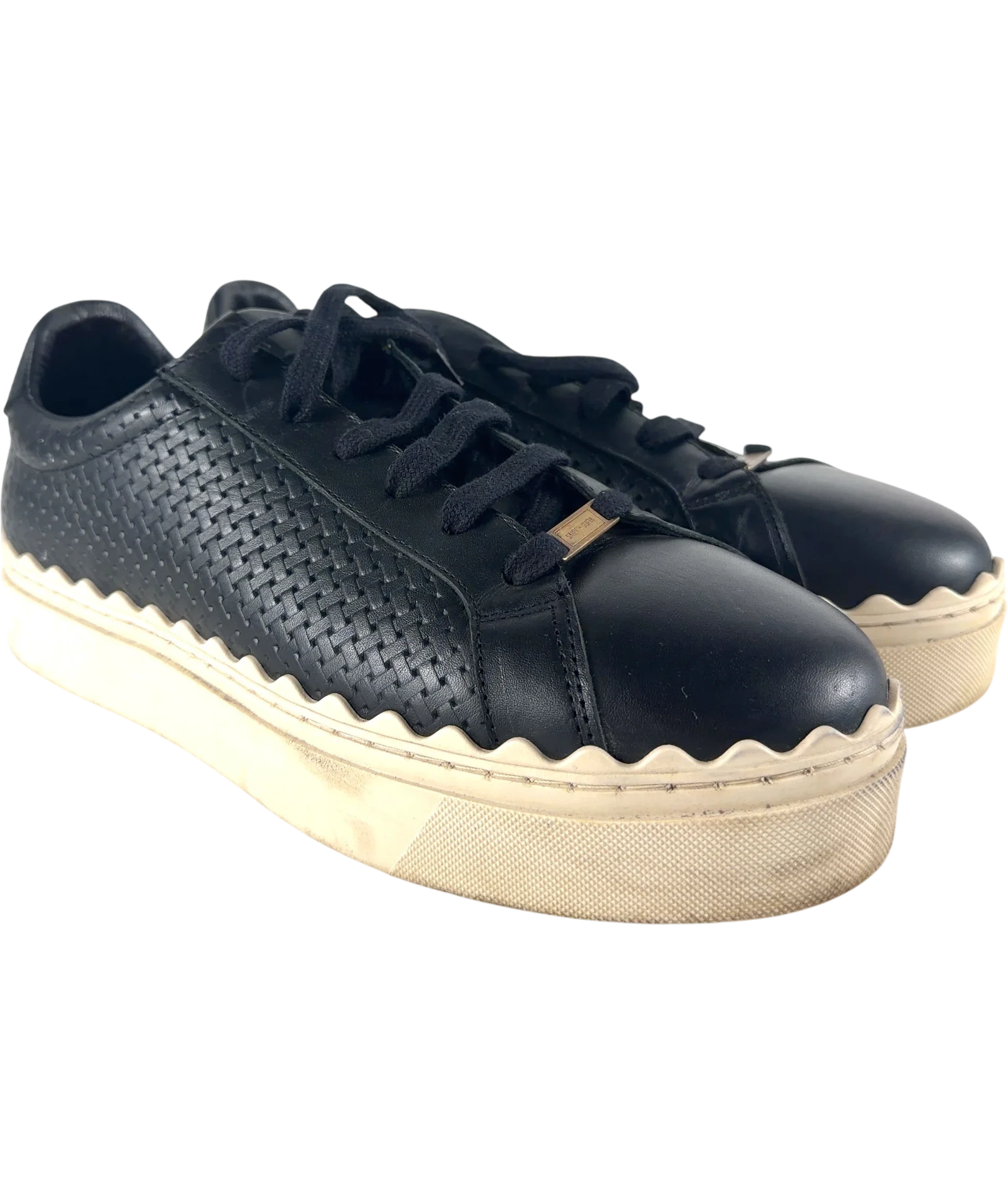 Saint + Sofia Black Brook Scallop Leather Platform Trainers Black, size UK 9 EU 42 👠 — front