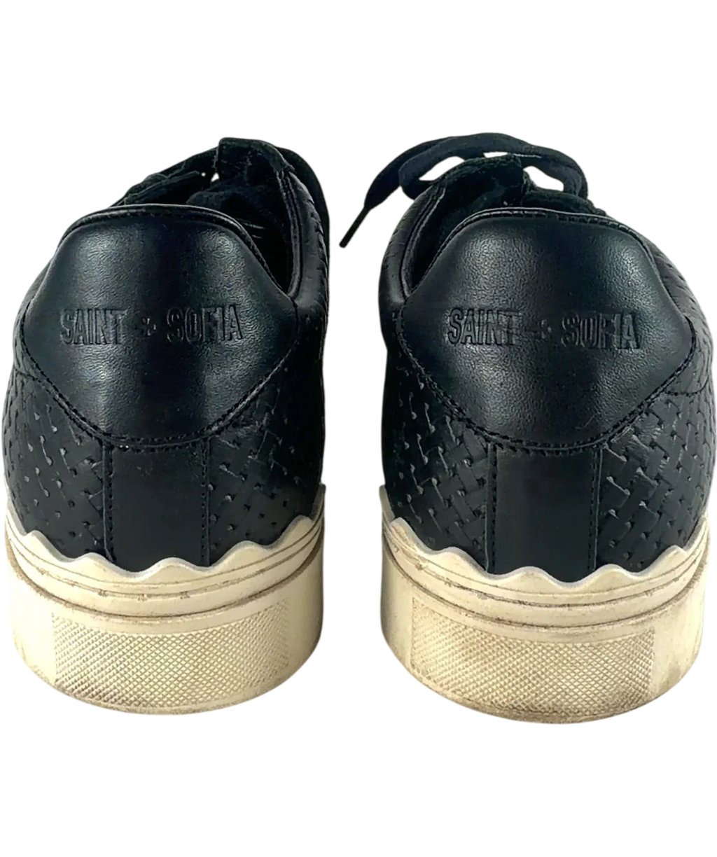 Saint + Sofia Black Brook Scallop Leather Platform Trainers Black, size UK 9 EU 42 👠 — back