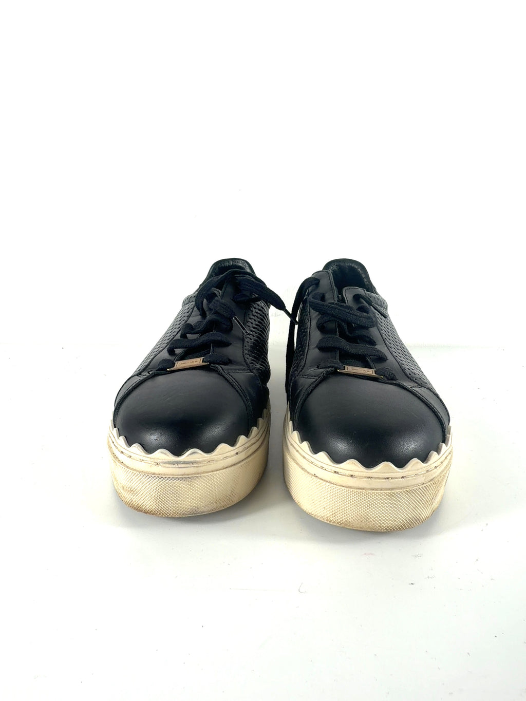 Saint + Sofia Black Brook Scallop Leather Platform Trainers Black, size UK 9 EU 42 👠 — detail