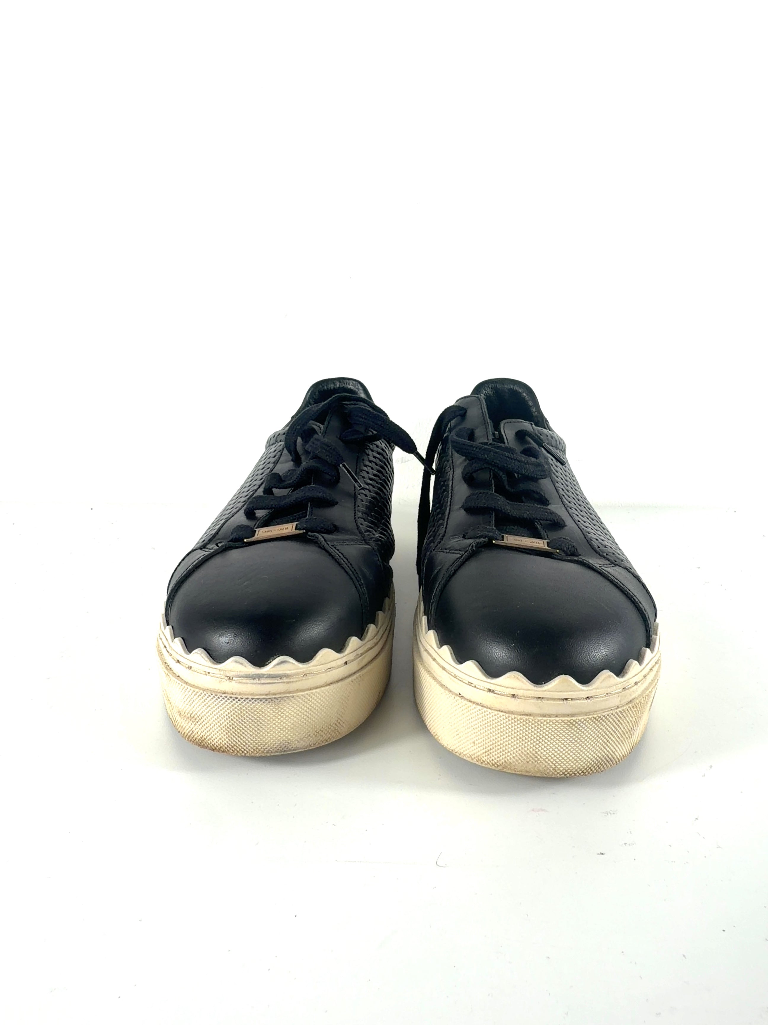 Saint + Sofia Black Brook Scallop Leather Platform Trainers Black, size UK 9 EU 42 👠 — detail