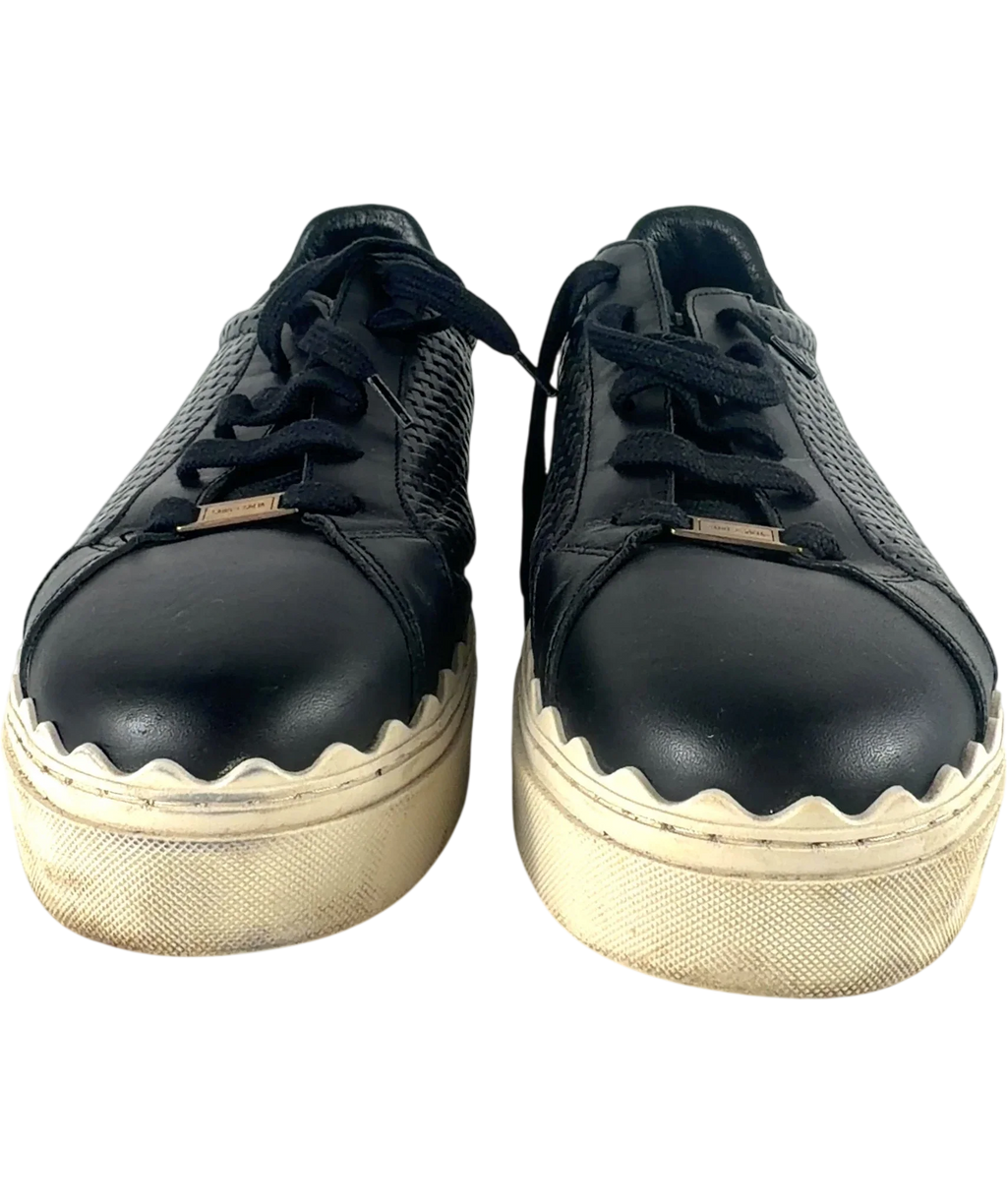 Saint + Sofia Brook Scallop Leather Platform Trainers Black UK 9 EU 42 — Front (both, face on)