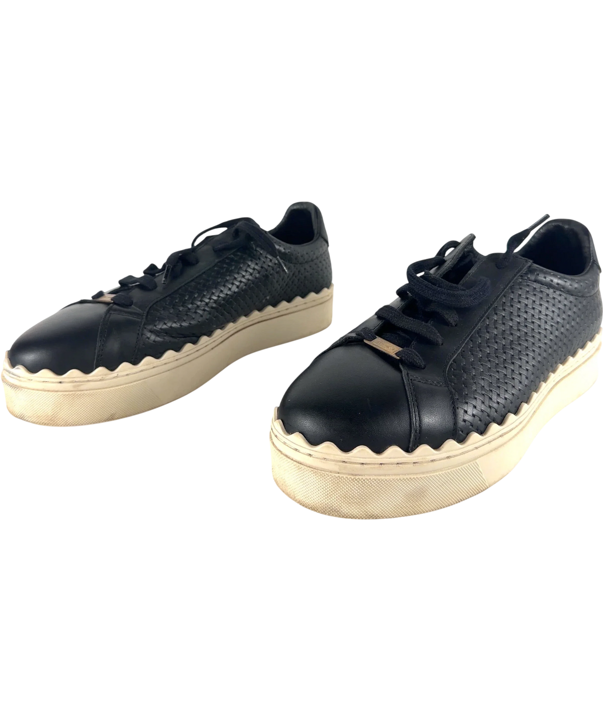 Saint + Sofia Brook Scallop Leather Platform Trainers Black UK 9 EU 42 — Side (both)