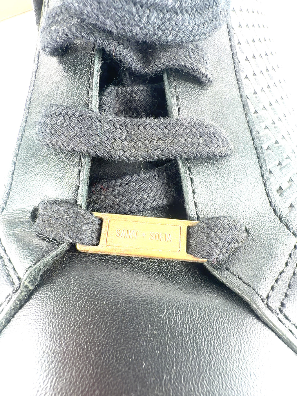 Saint + Sofia Black Brook Scallop Leather Platform Trainers Black, size UK 9 EU 42 👠 — care label