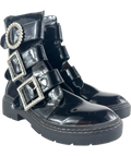 River Island Black Diamante Buckle Patent Biker Boots Black, size UK 9 EU 42 👠 — front
