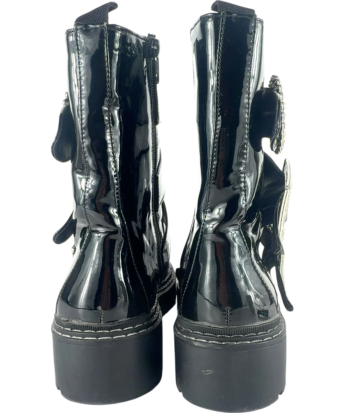 River Island Black Diamante Buckle Patent Biker Boots Black, size UK 9 EU 42 👠 — back
