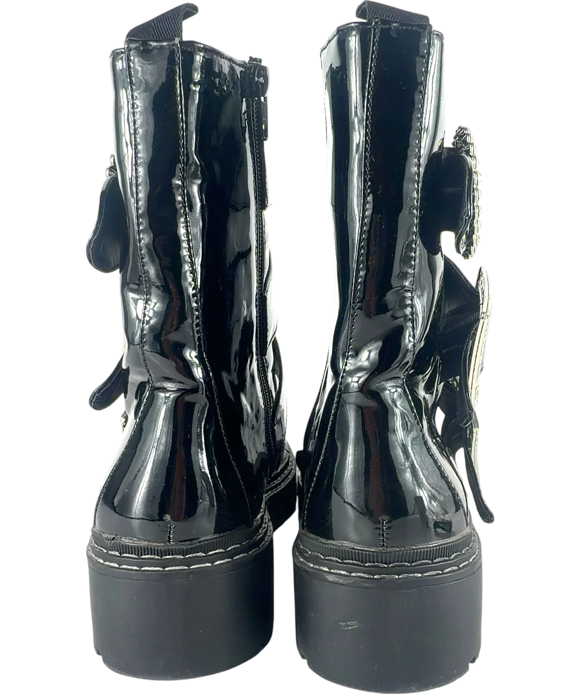 River Island Black Diamante Buckle Patent Biker Boots Black, size UK 9 EU 42 👠 — back