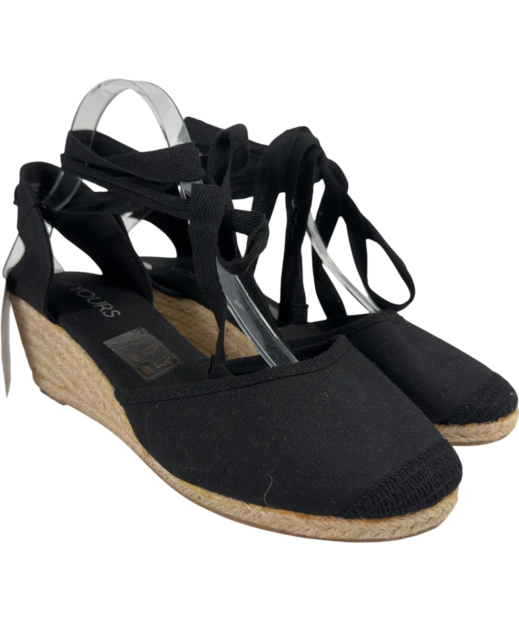 Yours Black Ankle Tie Espadrille Wedges, size UK 7 EU 40 👠 — front
