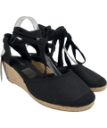 Yours Black Ankle Tie Espadrille Wedges, size UK 7 EU 40 👠 — front