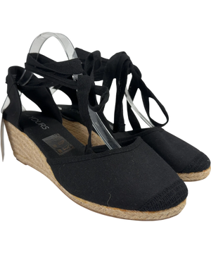 Yours Black Ankle Tie Espadrille Wedges UK 7 EU 40