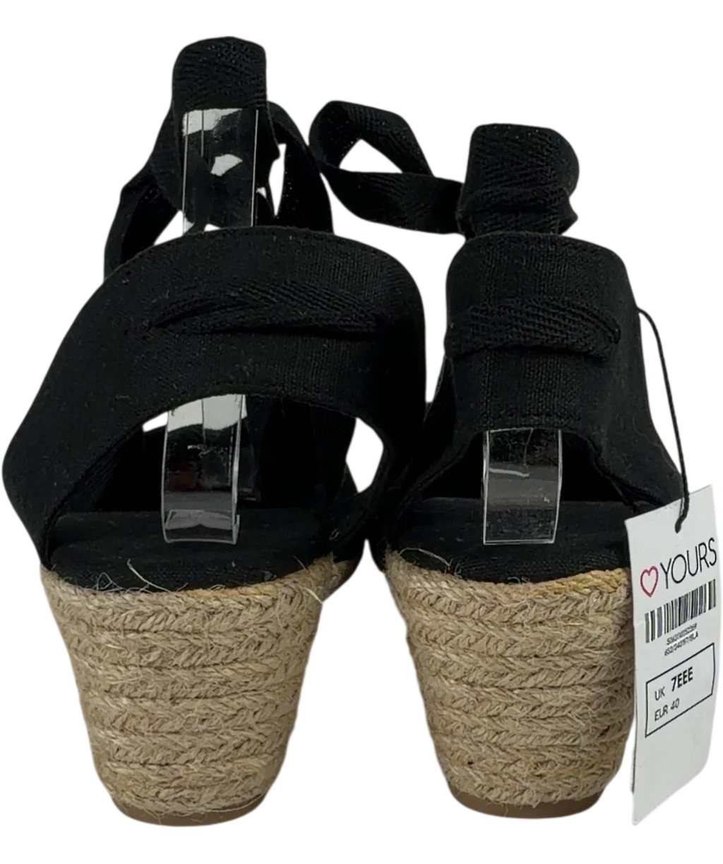 Yours Black Ankle Tie Espadrille Wedges, size UK 7 EU 40 👠 — back