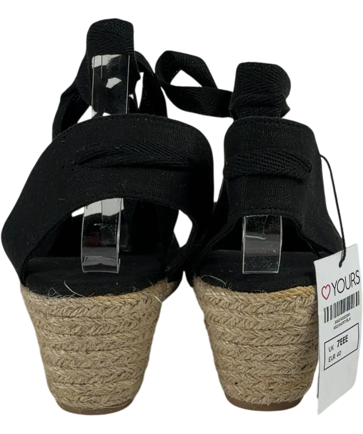 Yours Black Ankle Tie Espadrille Wedges, size UK 7 EU 40 👠 — back