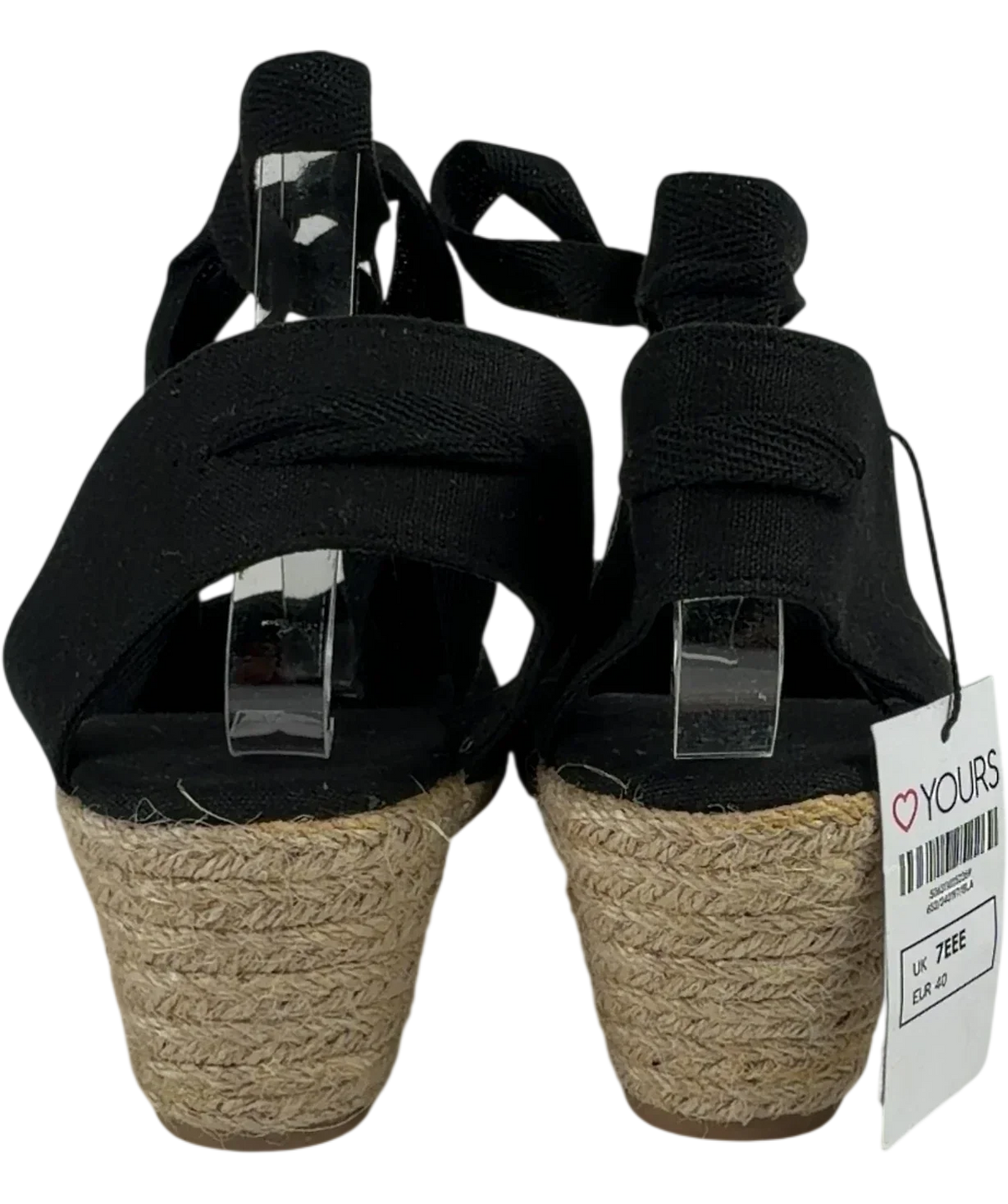 Yours Black Ankle Tie Espadrille Wedges, size UK 7 EU 40 👠 — back