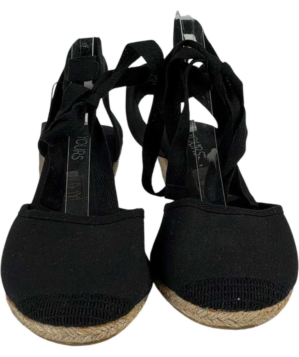 Yours Black Ankle Tie Espadrille Wedges UK 7 EU 40 — Front (both, face on)