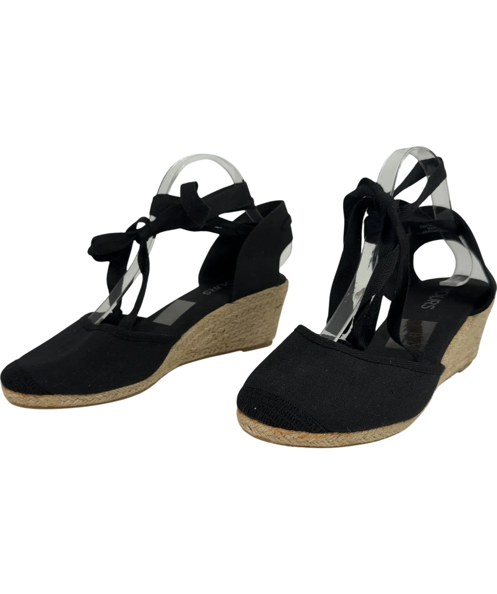 Yours Black Ankle Tie Espadrille Wedges UK 7 EU 40 — Side (both)