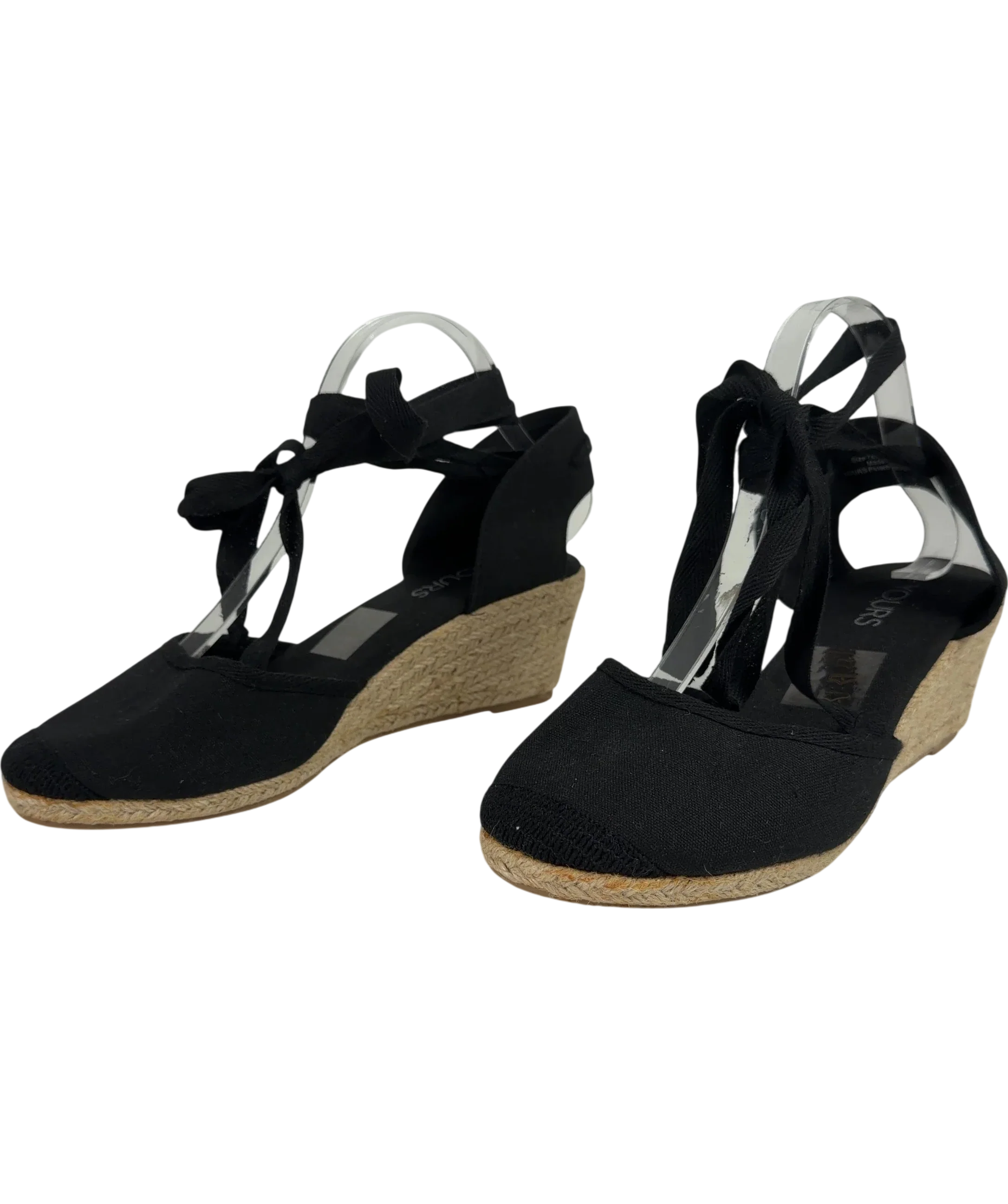 Yours Black Ankle Tie Espadrille Wedges UK 7 EU 40 — Side (both)