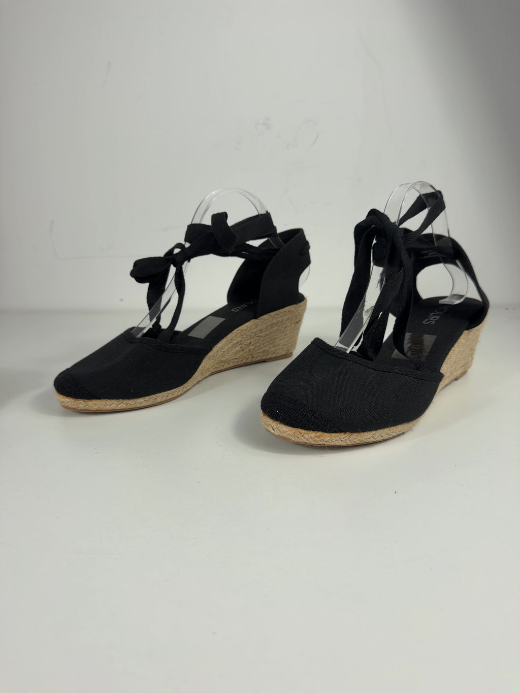 Yours Black Ankle Tie Espadrille Wedges, size UK 7 EU 40 👠 — label