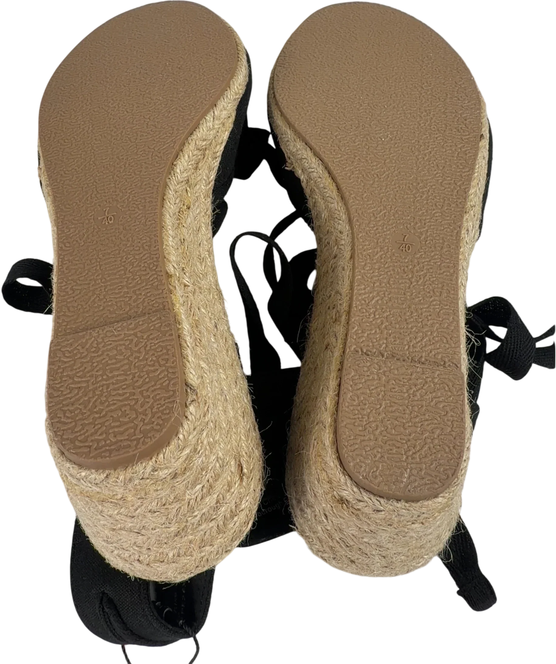 Yours Black Ankle Tie Espadrille Wedges UK 7 EU 40 — Sole