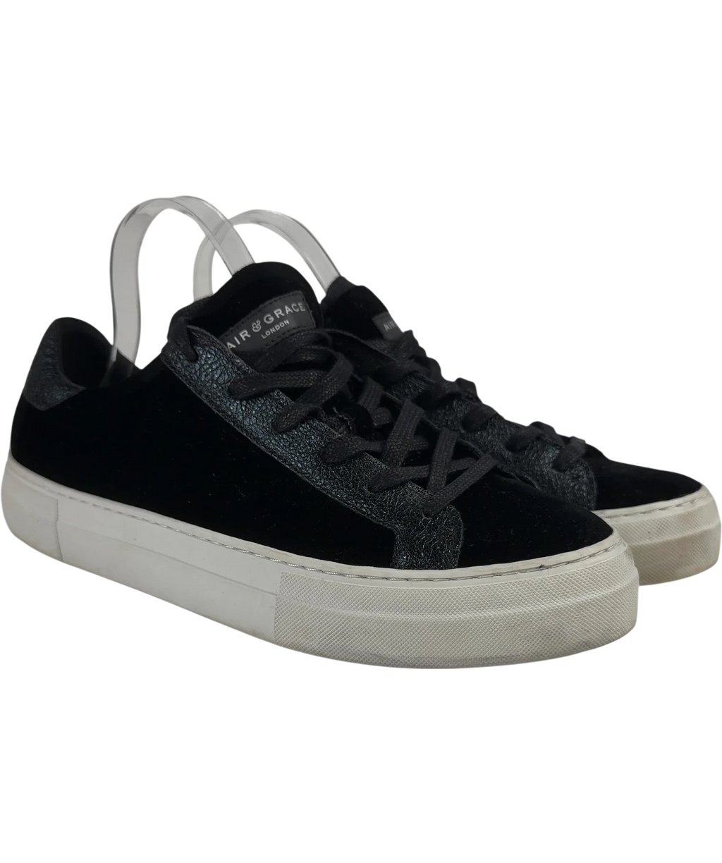 Air & Grace Black Black Velvet & Glitter Trainers, size UK 9 EU 43 👞 — front