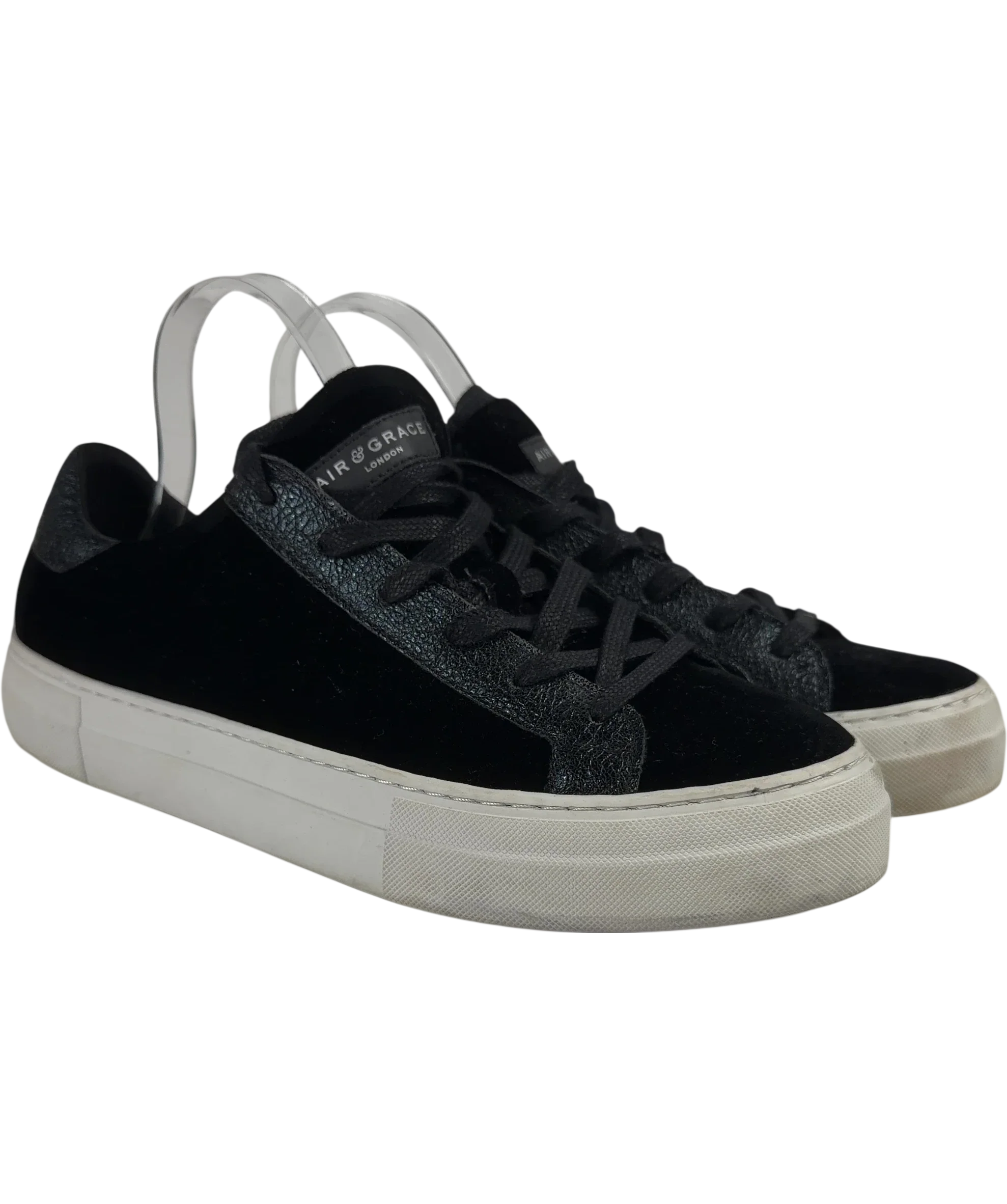 Air & Grace Black Black Velvet & Glitter Trainers, size UK 9 EU 43 👞 — front