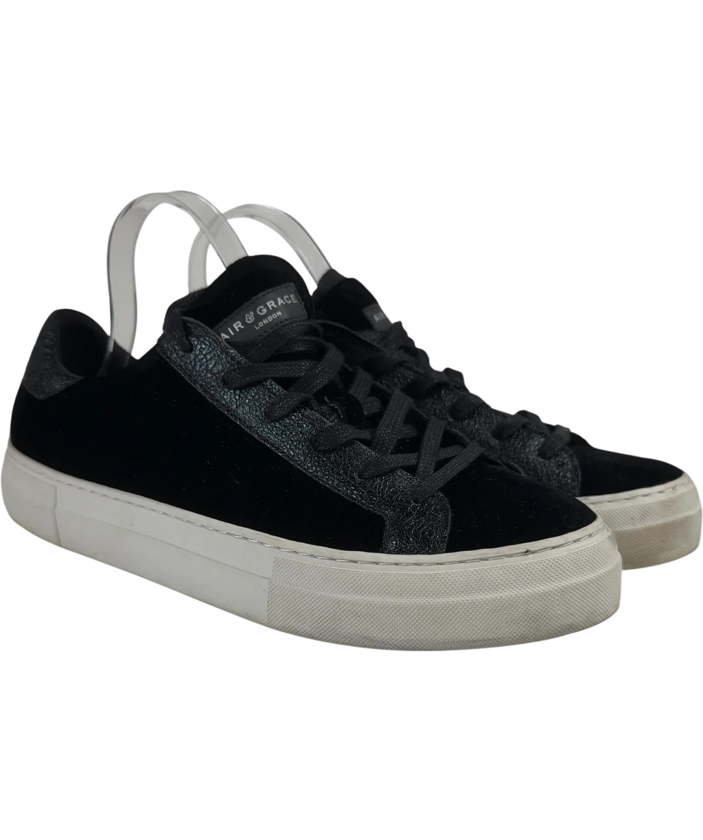 Air & Grace Black Black Velvet & Glitter Trainers, size UK 9 EU 43 👞 — front