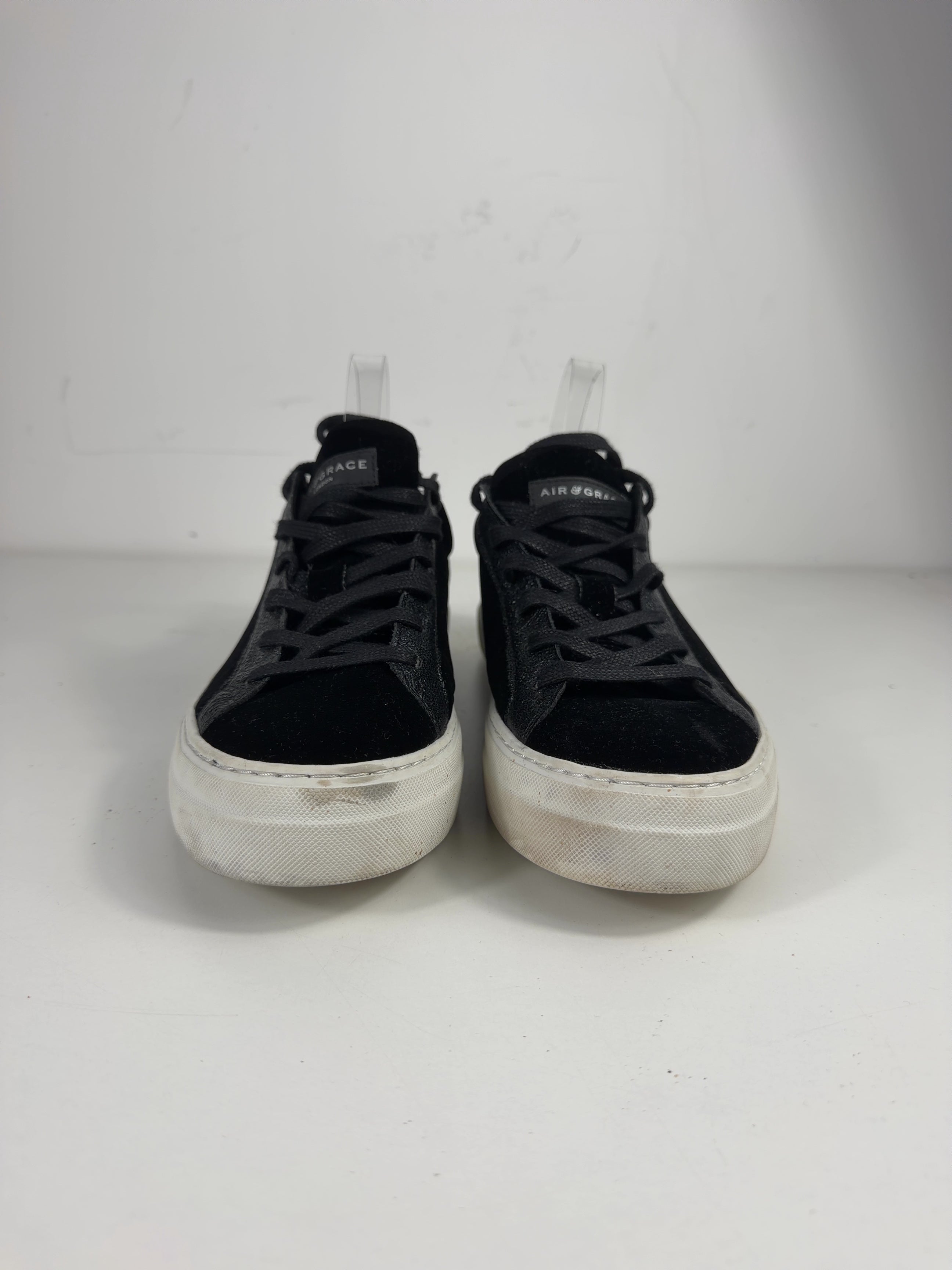 Air & Grace Black Black Velvet & Glitter Trainers, size UK 9 EU 43 👞 — detail