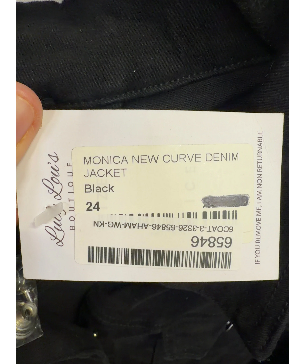 Lucy lou's boutique Black Monica New Curve Denim Jacket, size UK 24 — care label