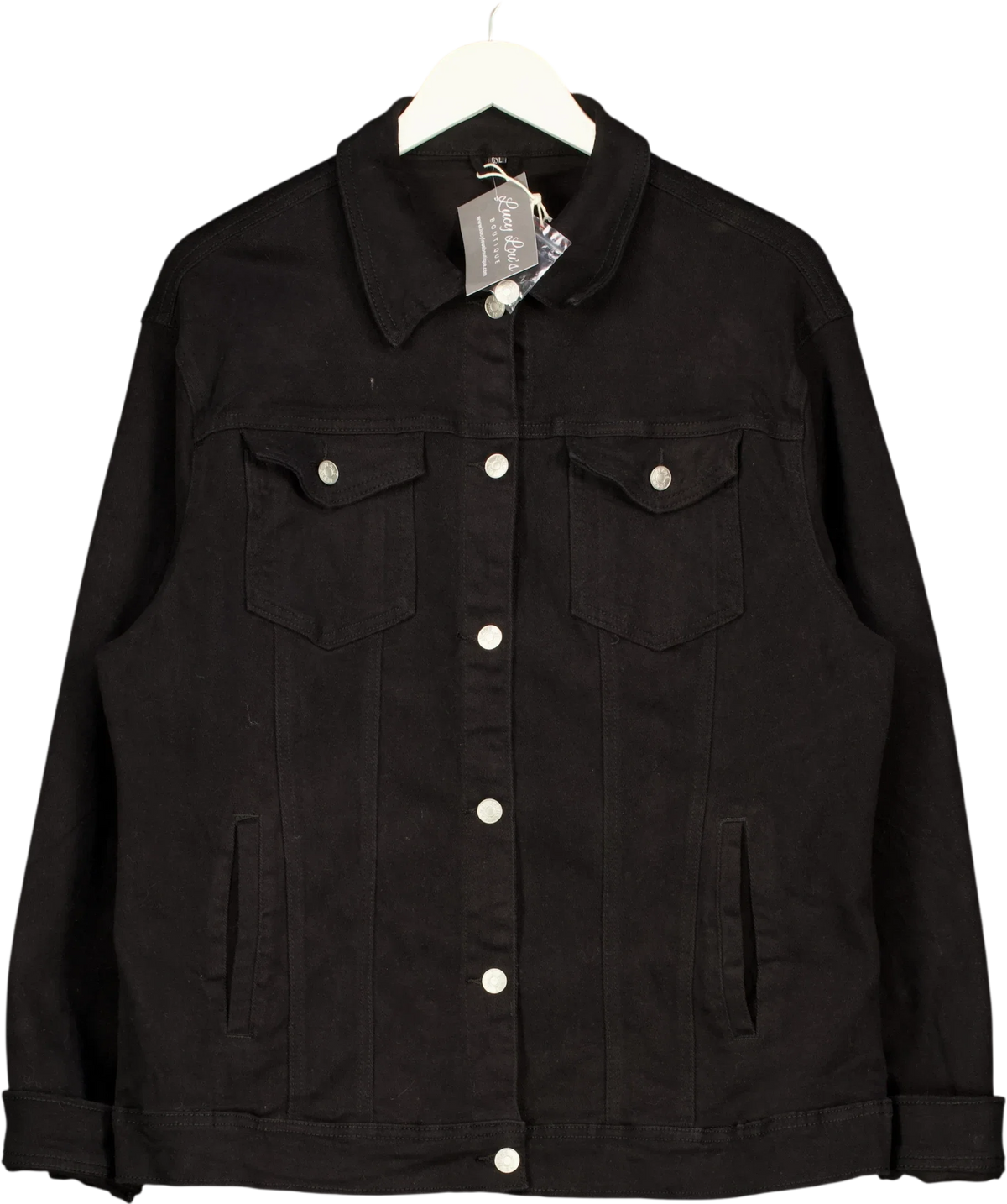 Lucy lou's boutique Black Monica New Curve Denim Jacket, size UK 24 — front