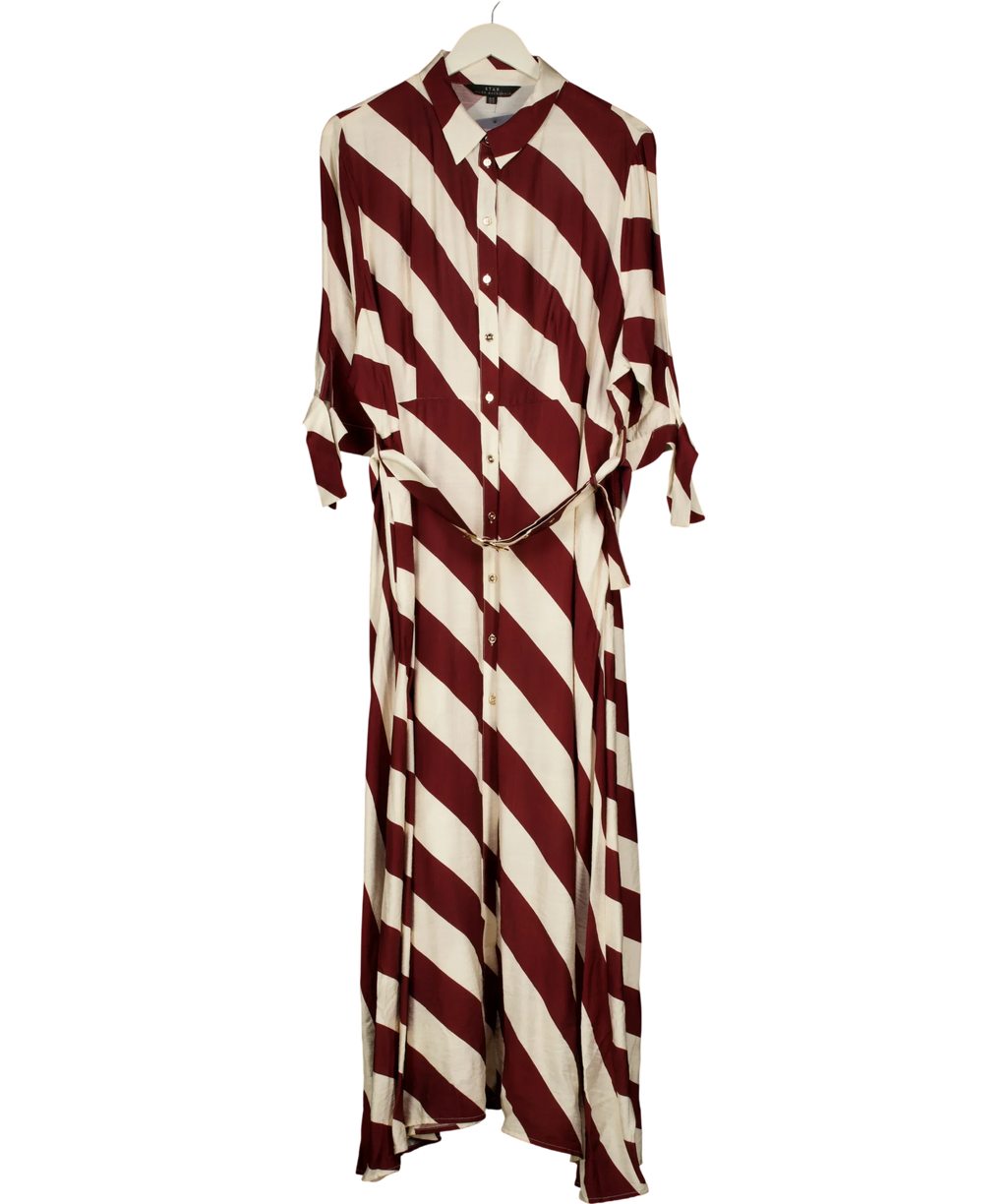 STAR BY JULIEN MCDONALD Cream Burgundy and Cream Diagonal Stripe Shirt Dress, size UK 22 — front