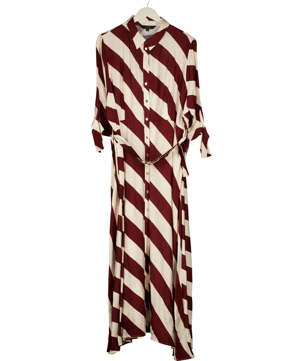 STAR BY JULIEN MCDONALD Cream Burgundy and Cream Diagonal Stripe Shirt Dress, size UK 22 — front