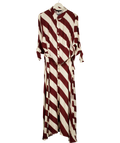 STAR BY JULIEN MCDONALD Cream Burgundy and Cream Diagonal Stripe Shirt Dress, size UK 22 — front