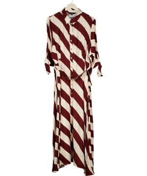 STAR BY JULIEN MCDONALD Burgundy And Cream Diagonal Stripe Shirt Dress UK 22