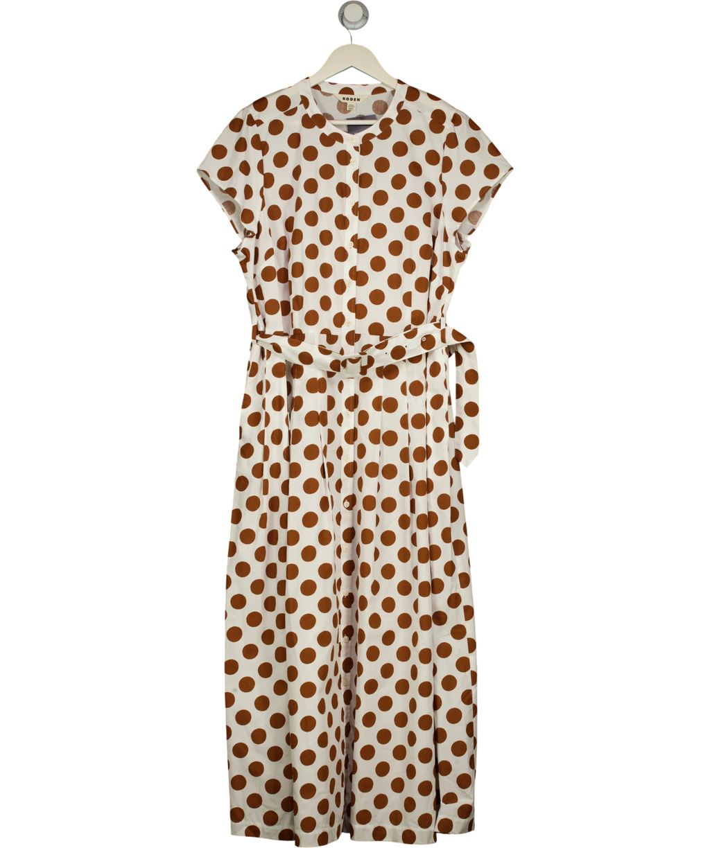 Boden White  / Brown Polka Dot Belted Maxi Dress UK 22 — Front