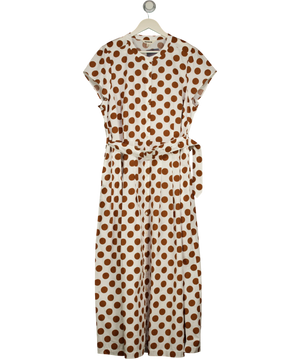 Boden White  / Brown Polka Dot Belted Maxi Dress UK 22