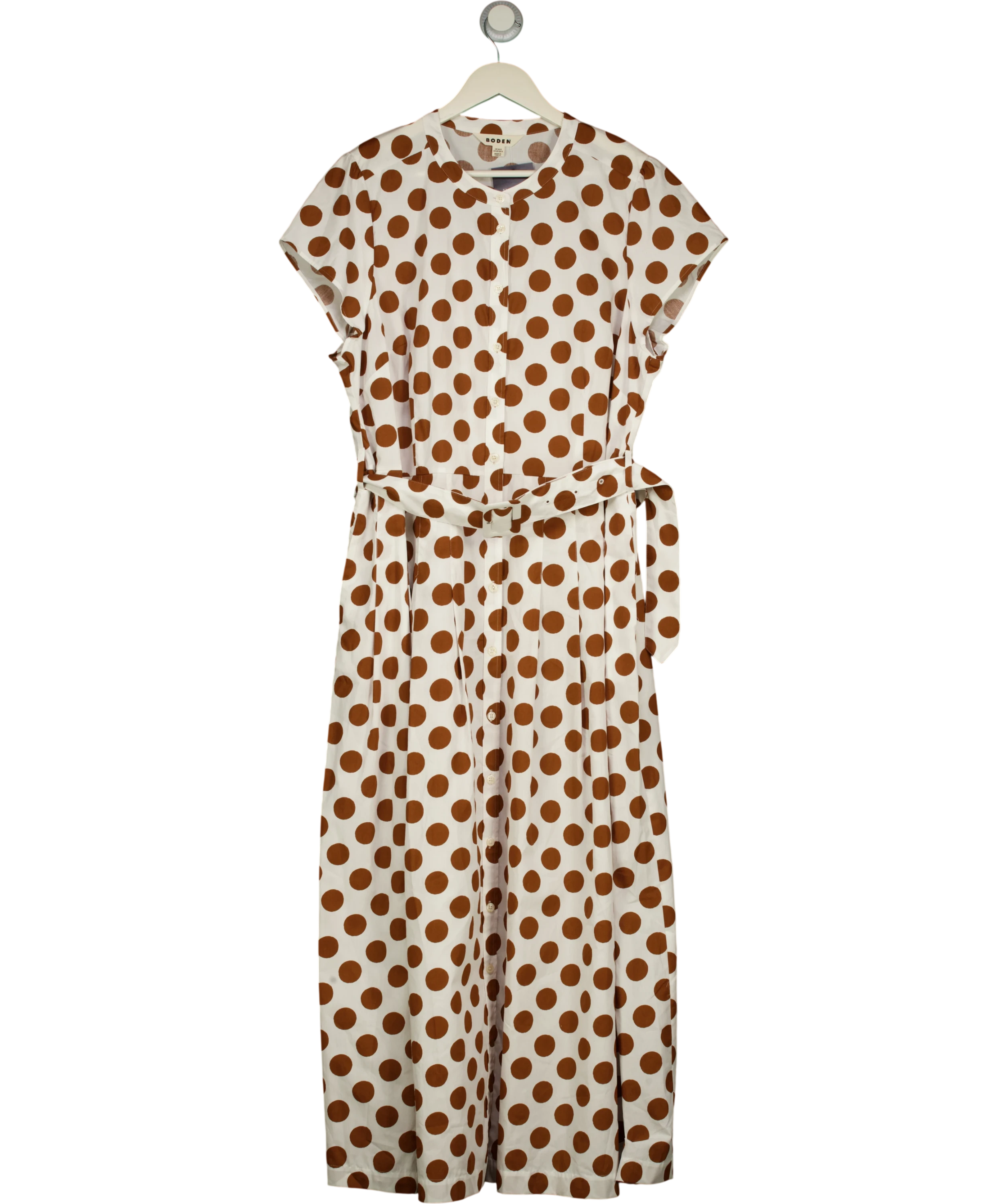 Boden White  / Brown Polka Dot Belted Maxi Dress UK 22 — Front