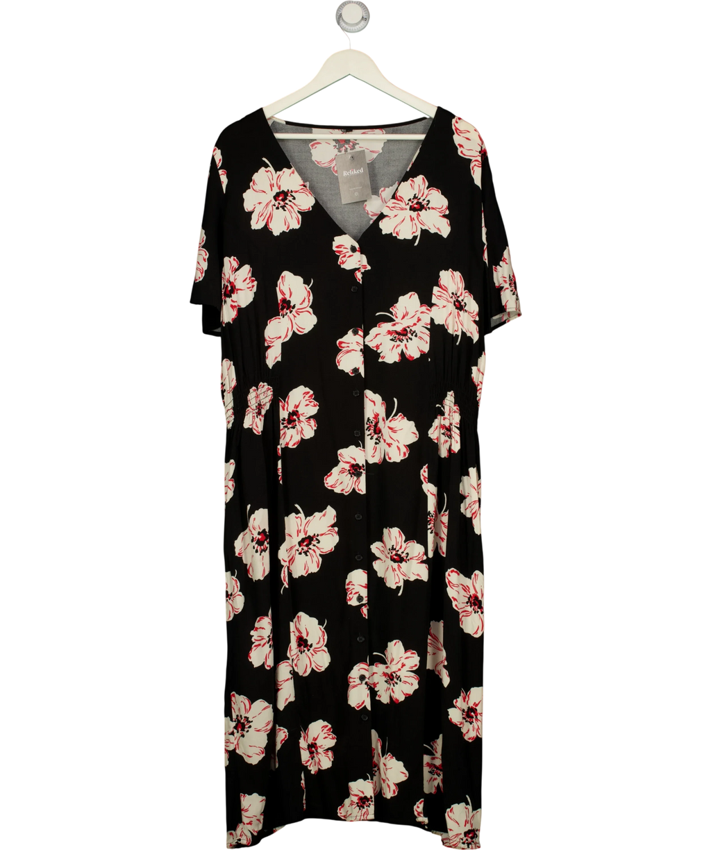 Peacocks Black Black and Red Floral Midi Dress, size UK 24 — front