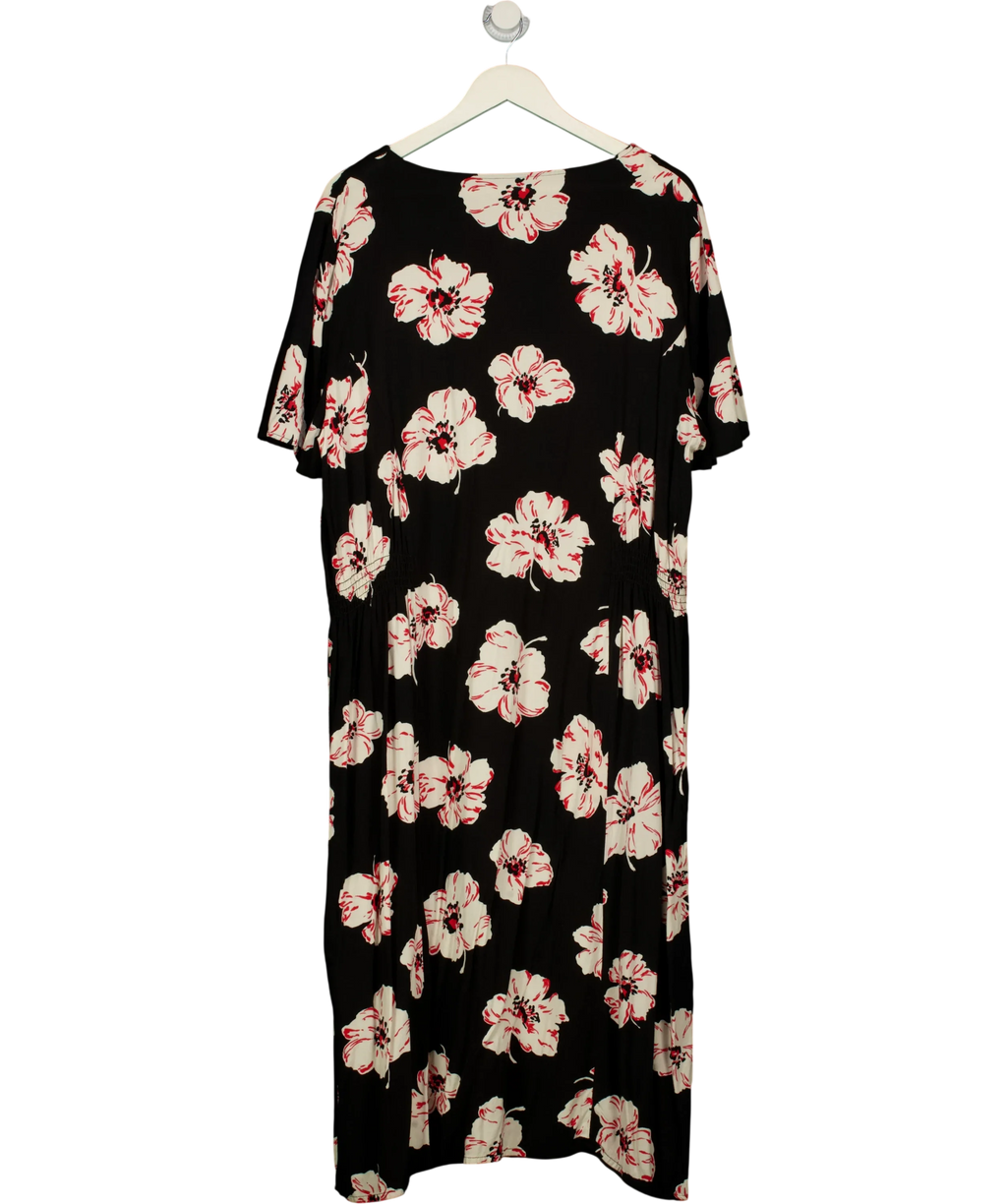 Peacocks Black Black and Red Floral Midi Dress, size UK 24 — back