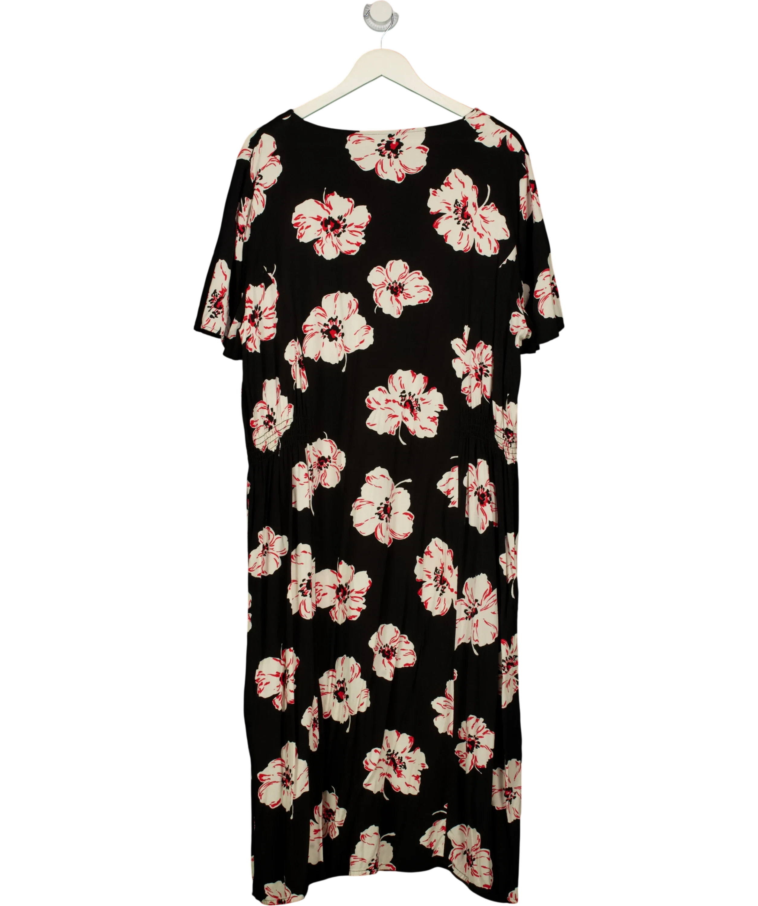 Peacocks Black Black and Red Floral Midi Dress, size UK 24 — back