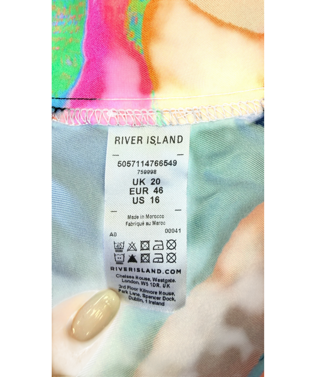 River Island Multicoloured Vibrant Abstract Print Wide Sleeve Maxi Dress, size UK 20 — care label