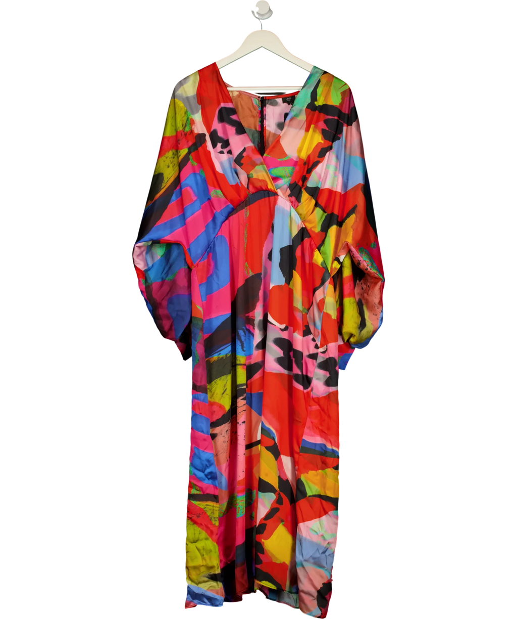 River Island Multicoloured Vibrant Abstract Print Wide Sleeve Maxi Dress, size UK 20 — front