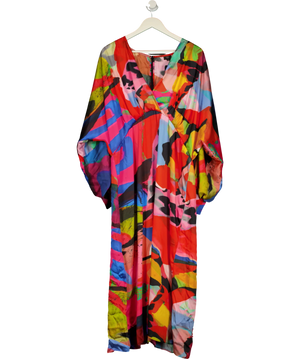 River Island Multicoloured Vibrant Abstract Print Wide Sleeve Maxi Dress UK 20