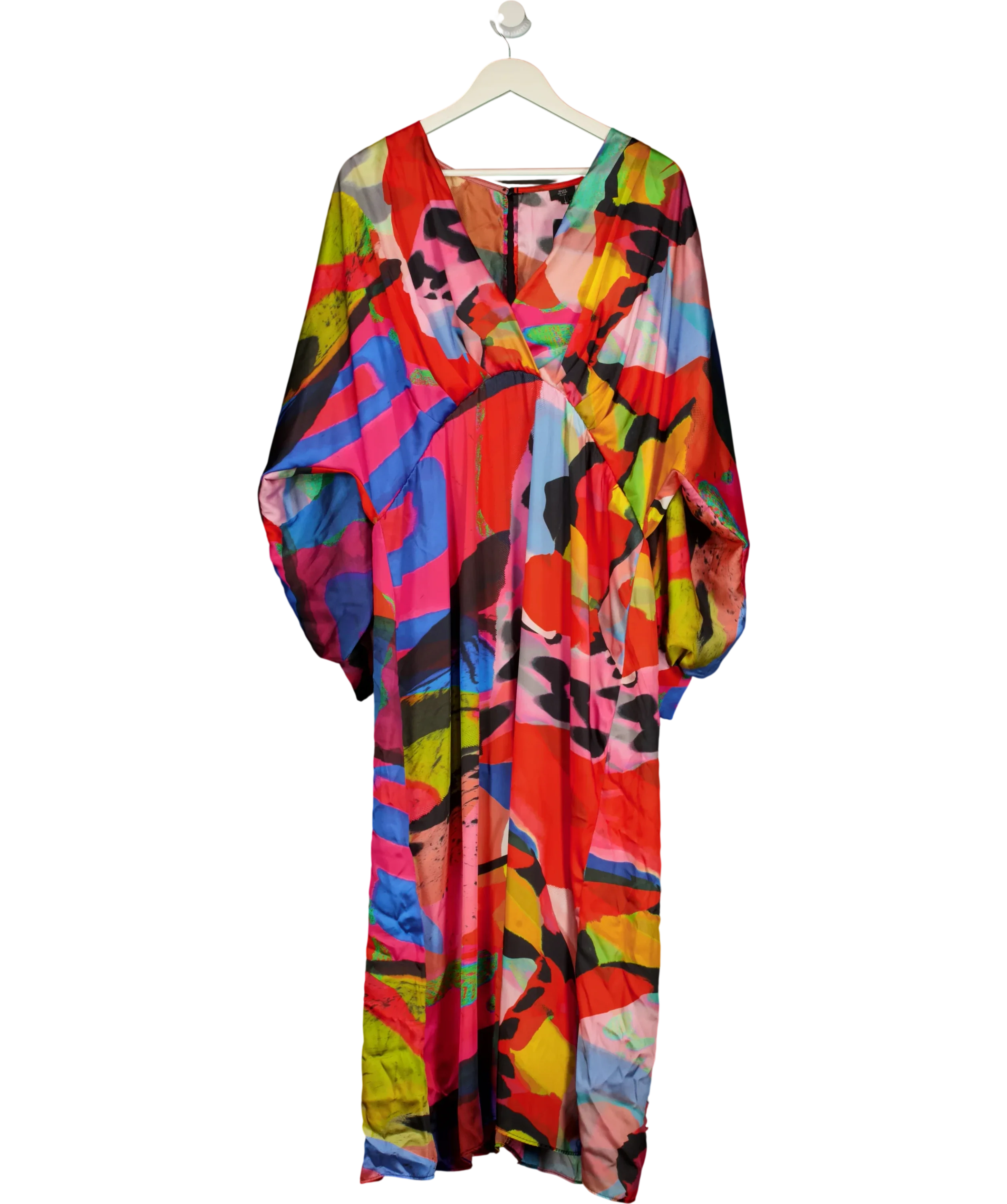 River Island Multicoloured Vibrant Abstract Print Wide Sleeve Maxi Dress, size UK 20 — front