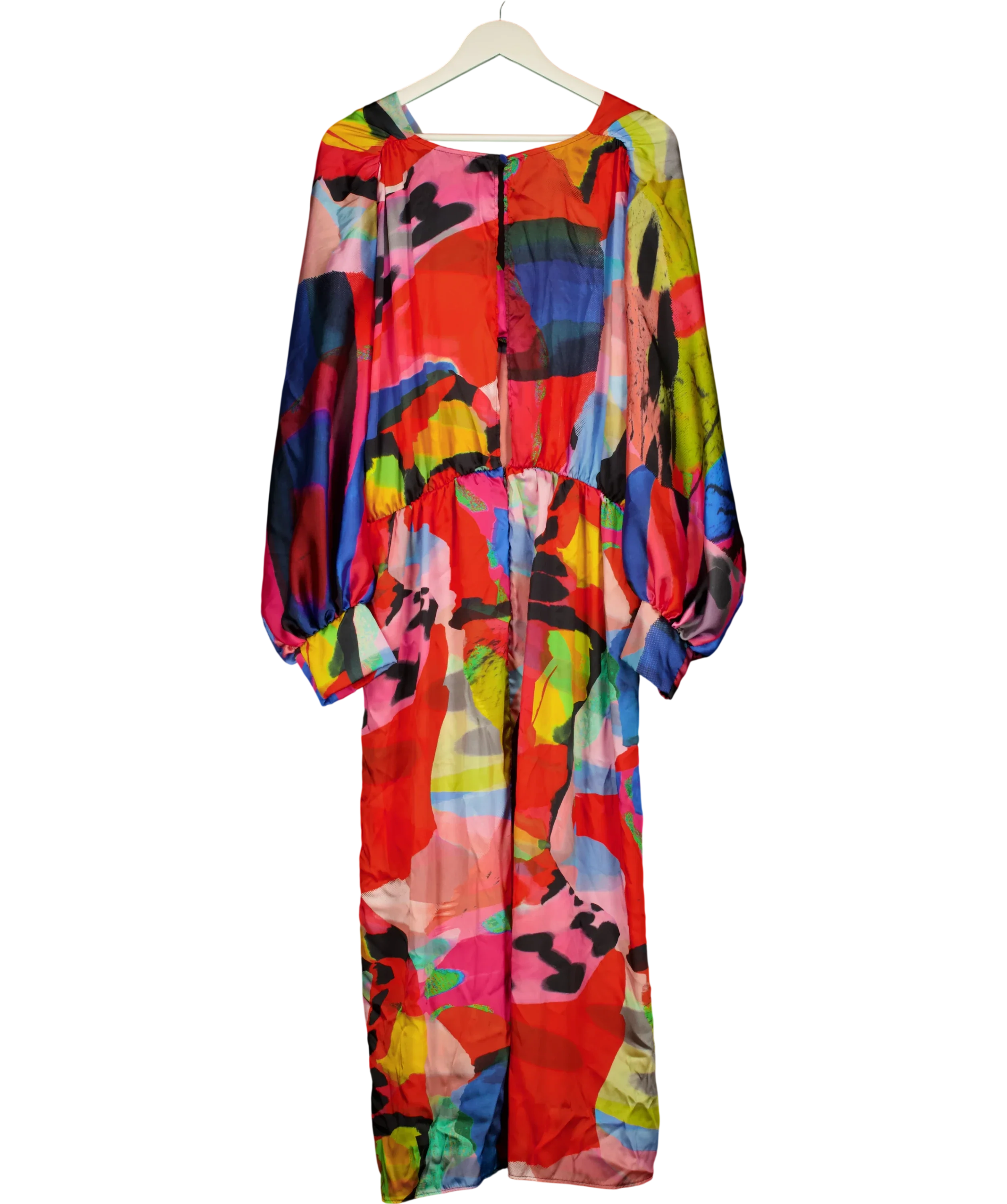 River Island Multicoloured Vibrant Abstract Print Wide Sleeve Maxi Dress, size UK 20 — back