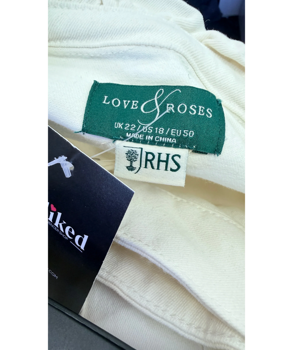 LOVE & ROSES White x RHS Ecru Embroidered Floral Denim Jacket and Jeans Set  Size 22/20R, size UK XL/XXL — detail