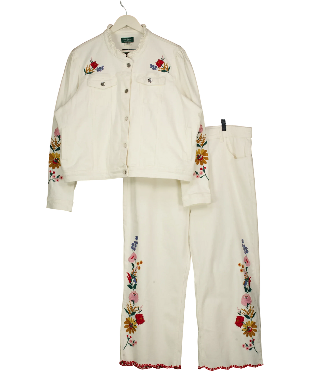 LOVE & ROSES White x RHS Ecru Embroidered Floral Denim Jacket and Jeans Set  Size 22/20R, size UK XL/XXL — front