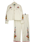 LOVE & ROSES White x RHS Ecru Embroidered Floral Denim Jacket and Jeans Set  Size 22/20R, size UK XL/XXL — front